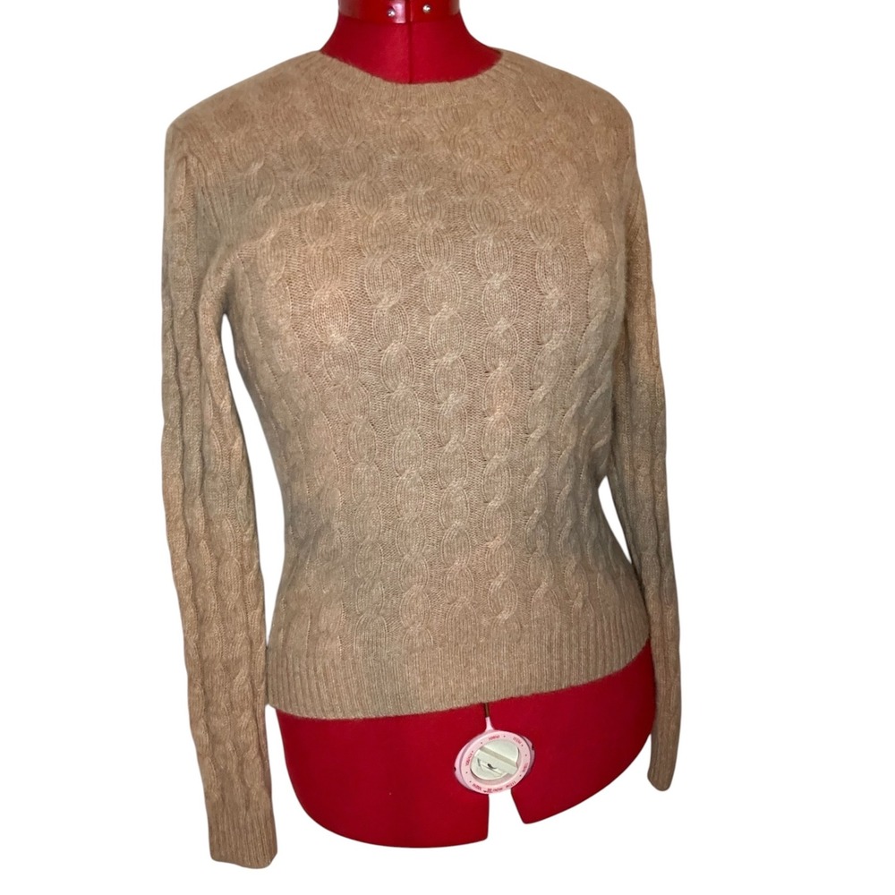 Lord & Taylor Vintage Cashmere Cable Knit Sweater Tan Neutral Crewneck Medium
